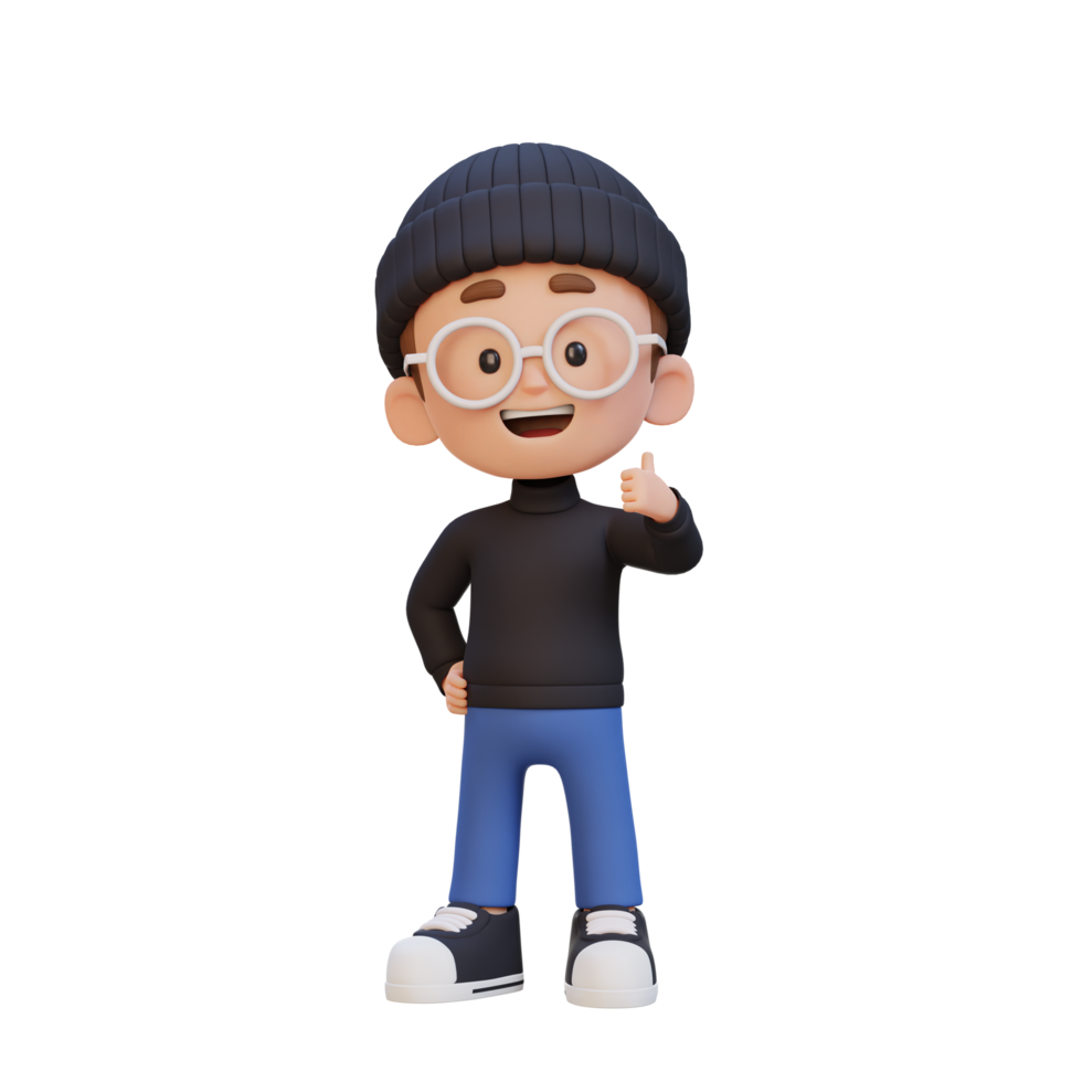 3D kid character give a thumb up with cute happy face png