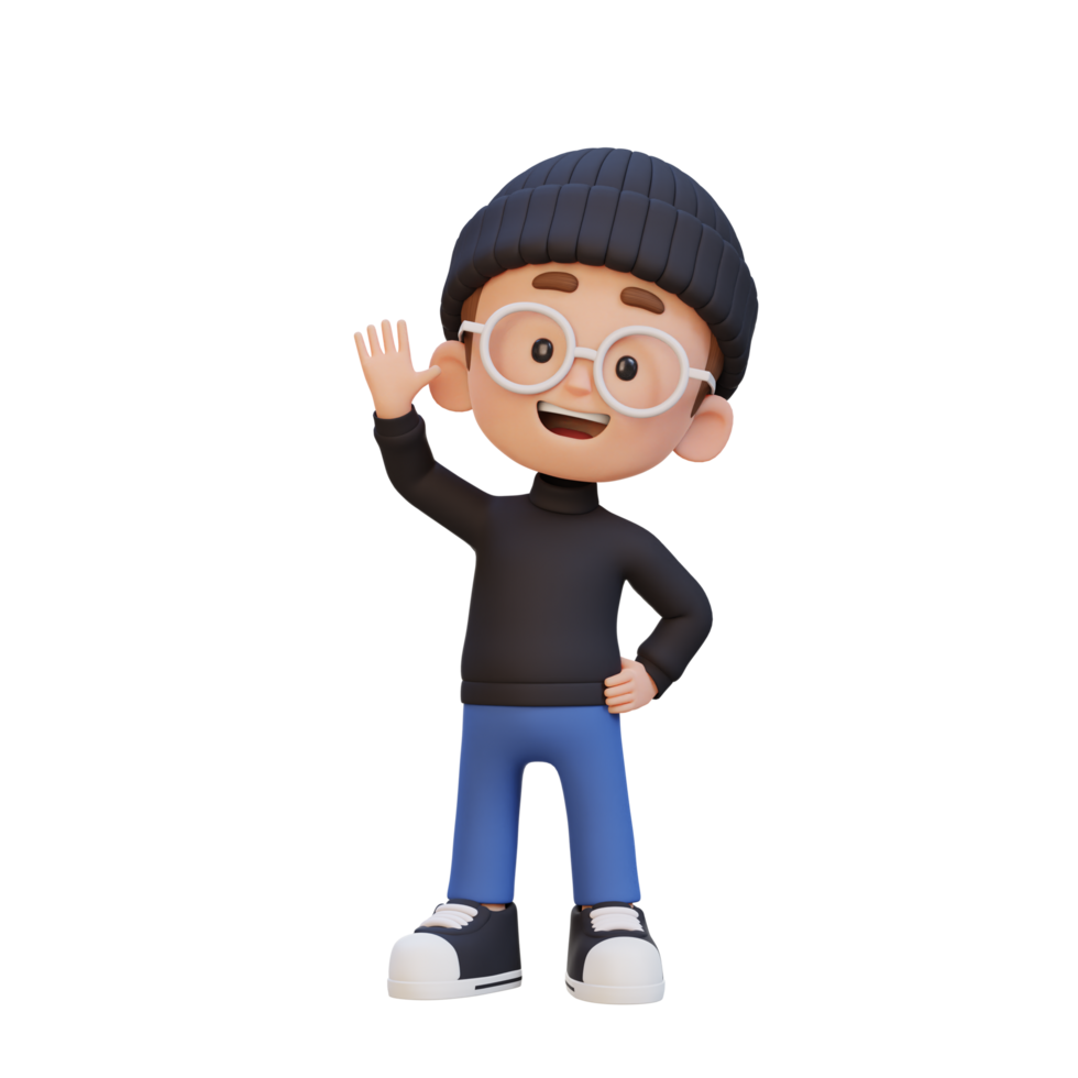 3D kid character waving hand with cute happy face png