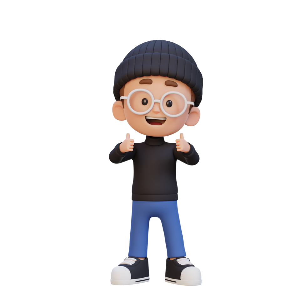 3D kid character give a thumbs up with cute happy face png