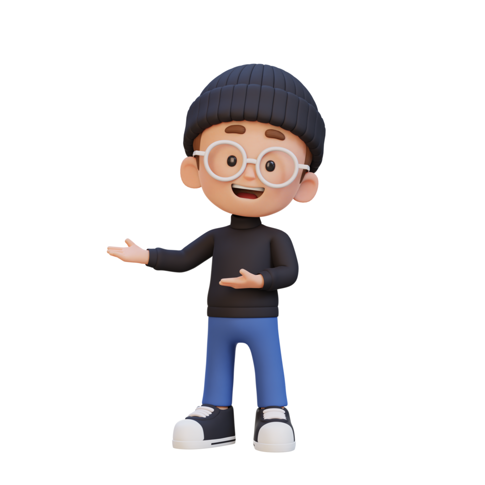 3D cute kid presenting pose png