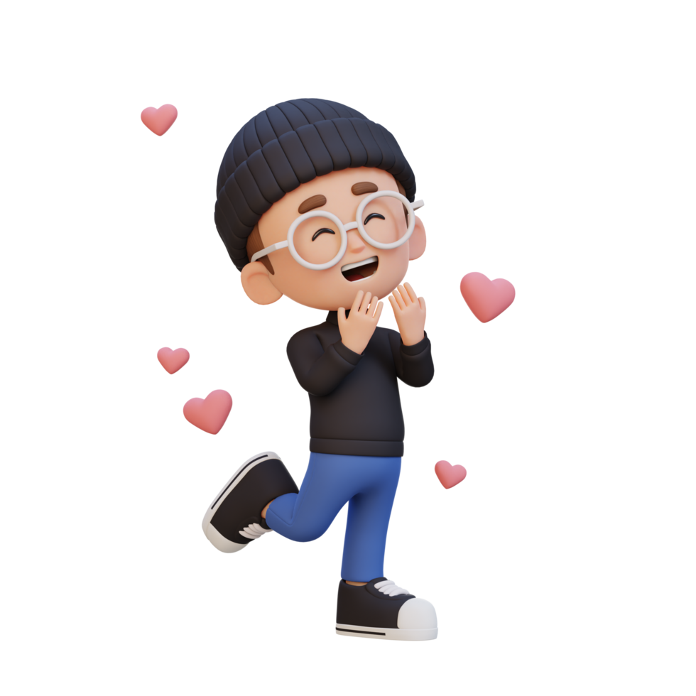 3D cute kid character in love png