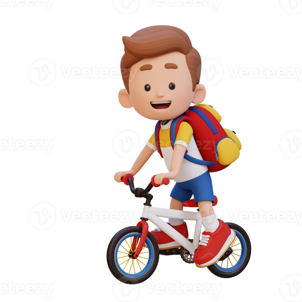 3D kid character ride bike go to school png