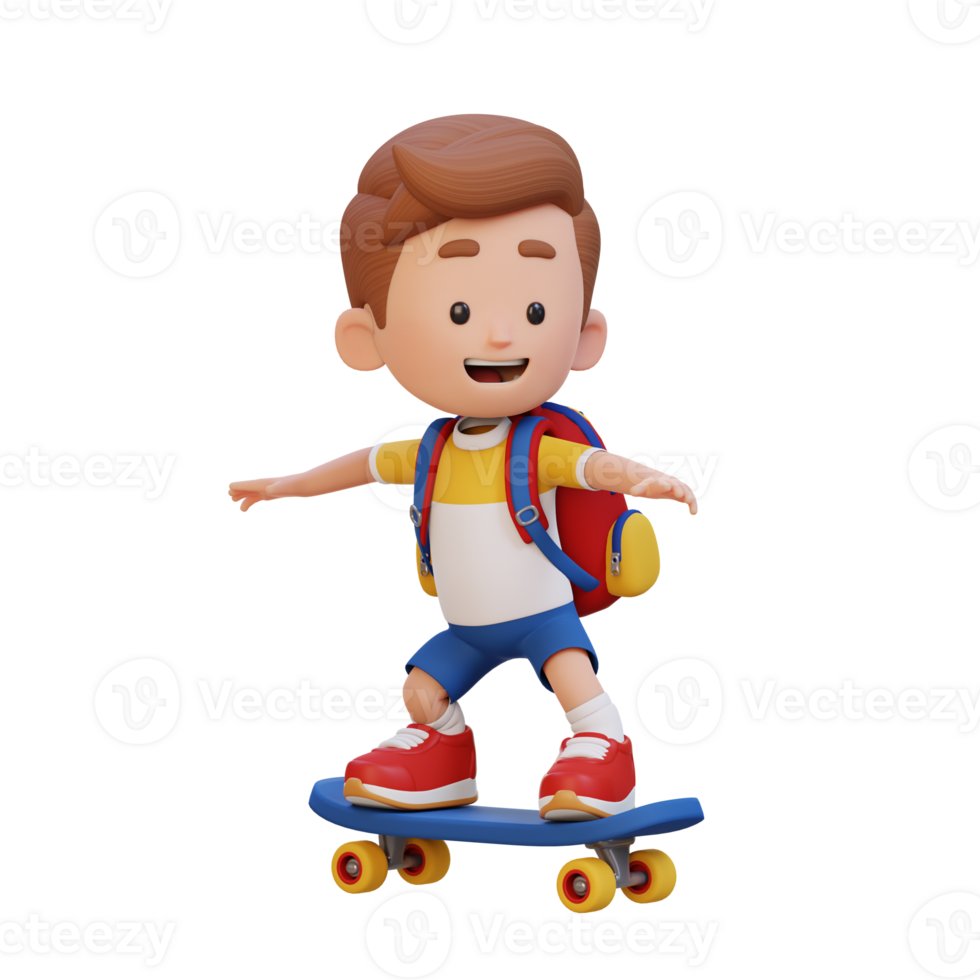 3D kid character ride skateboard png