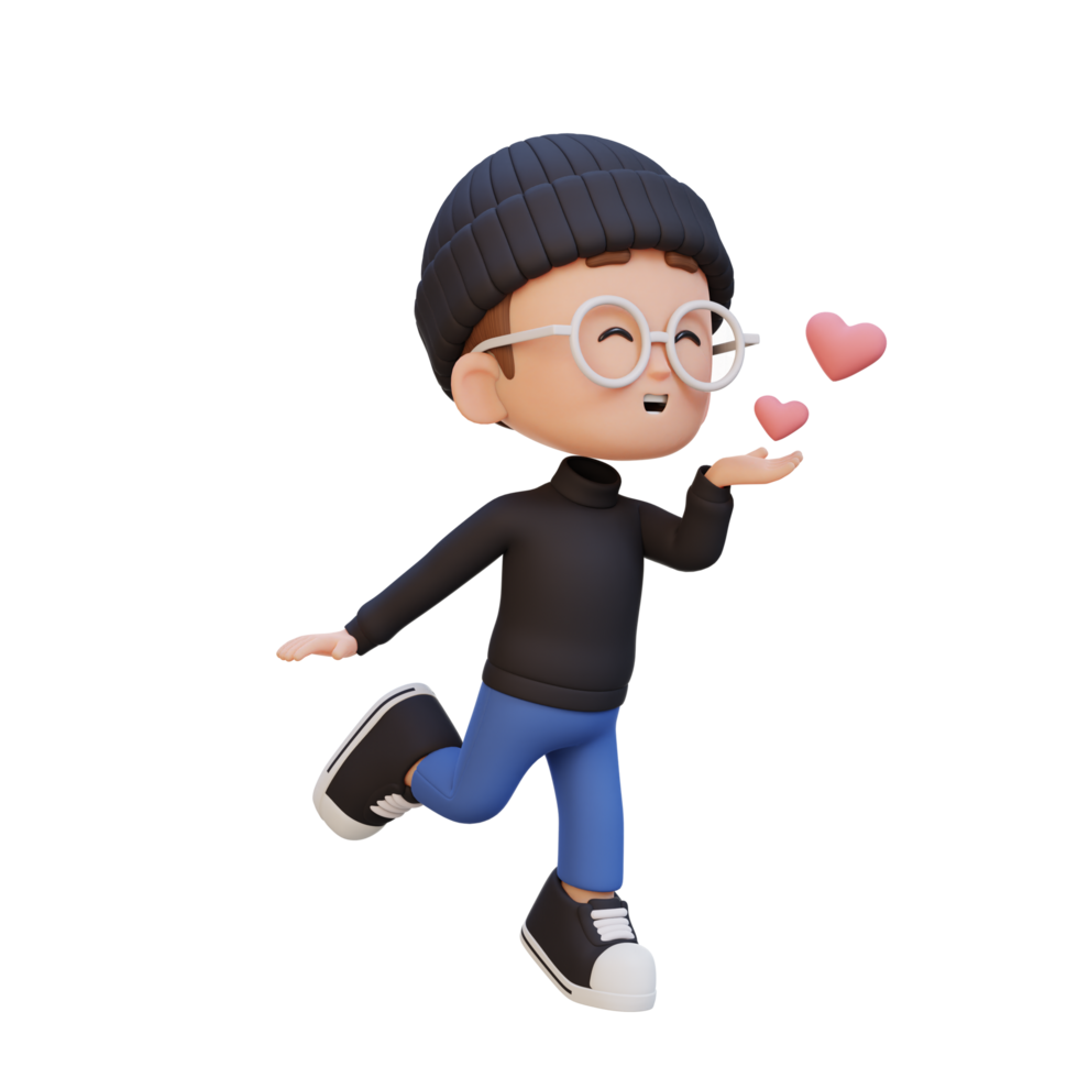 3D cute kid character in love png