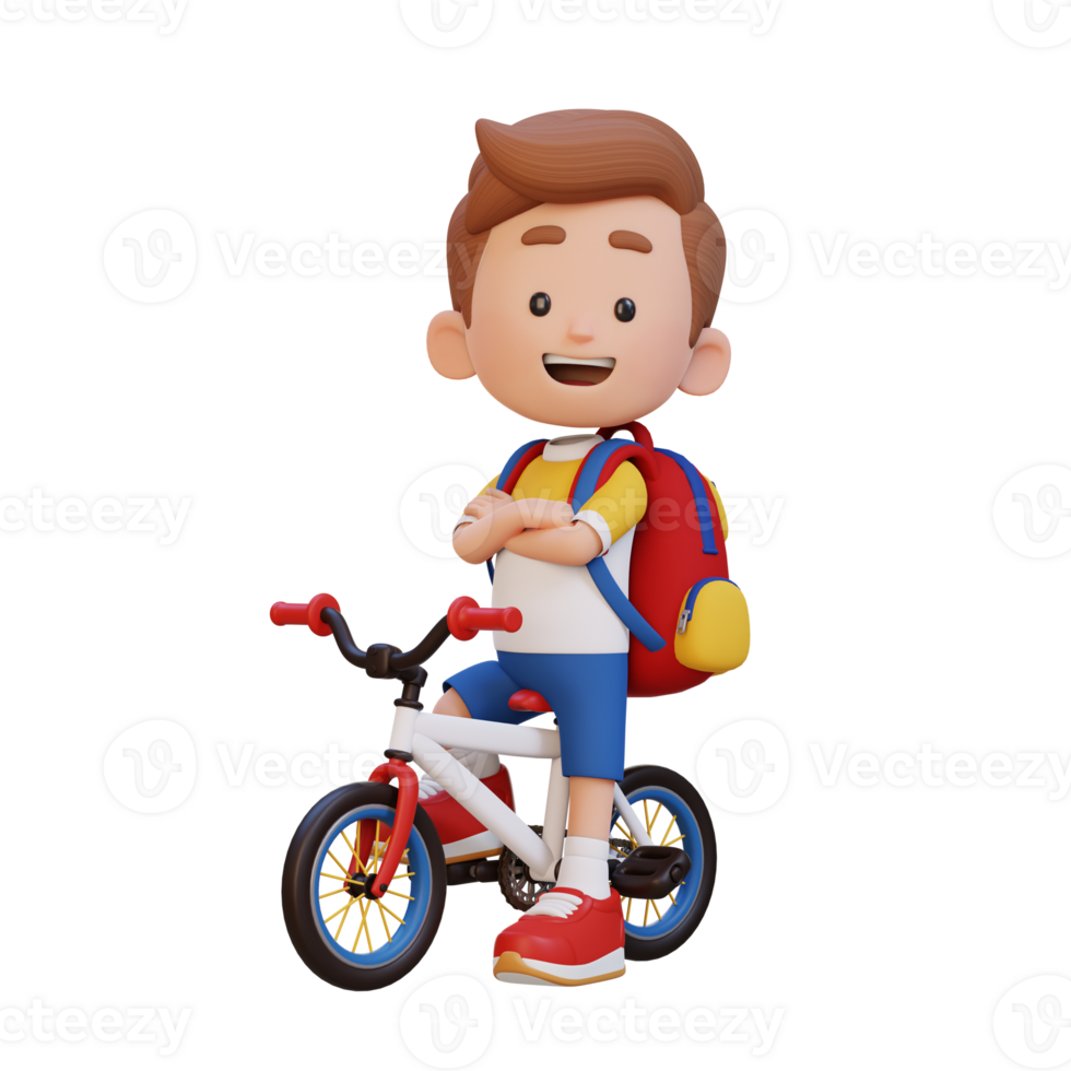 3D kid character ride bike go to school png