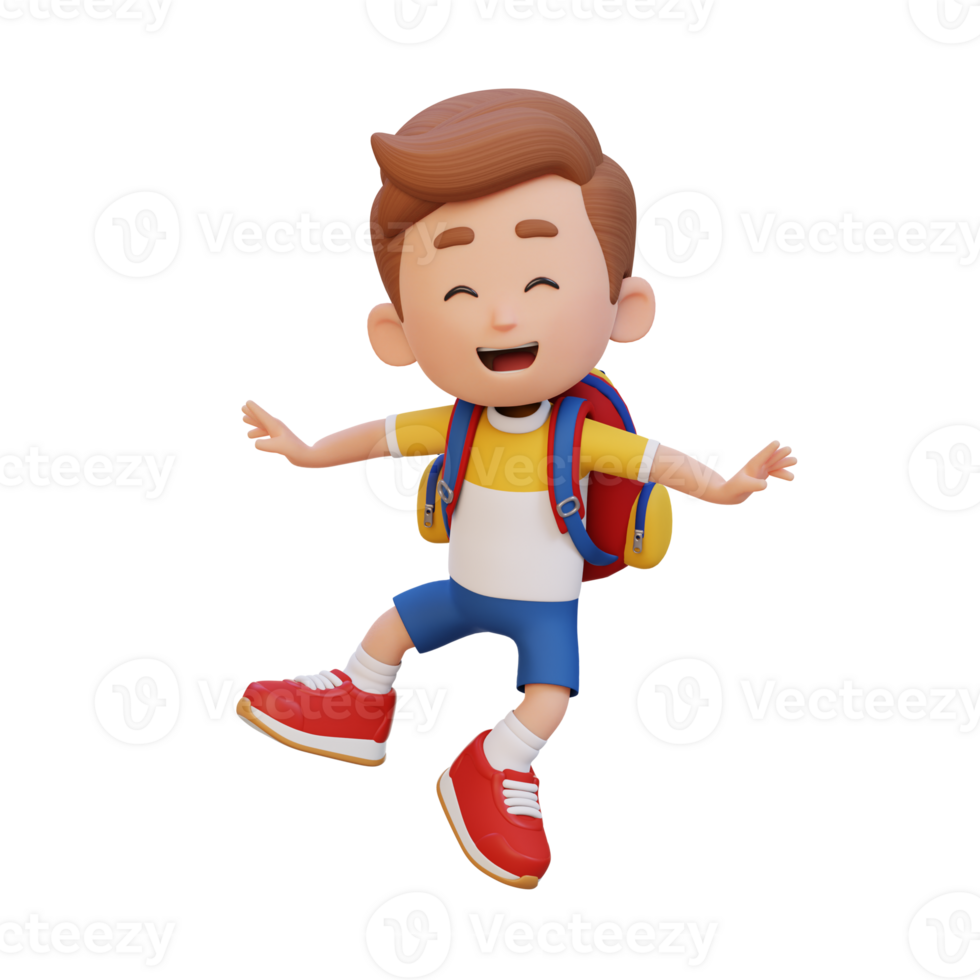 3D cute boy in jumping pose png