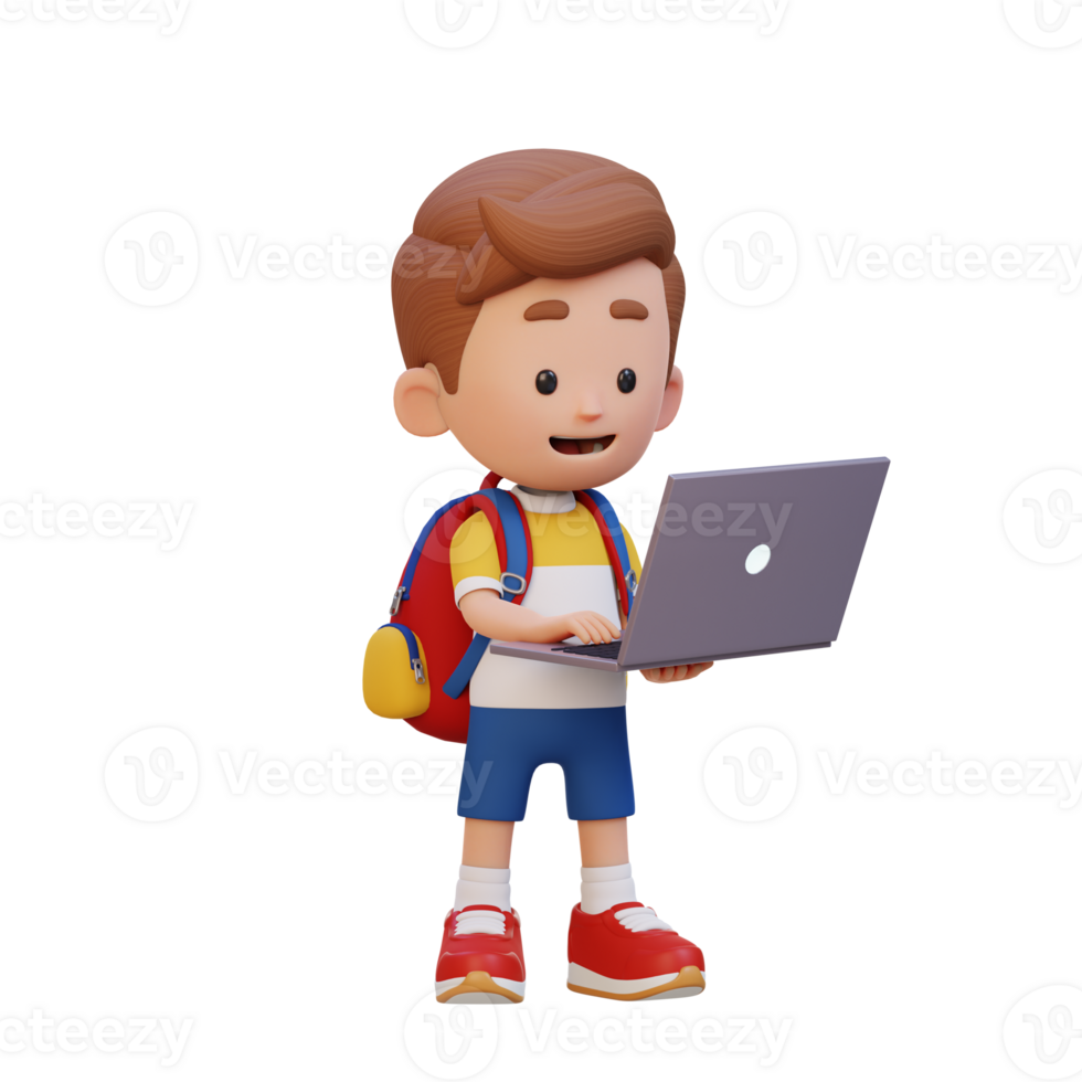 3D kid Character working on a Laptop png