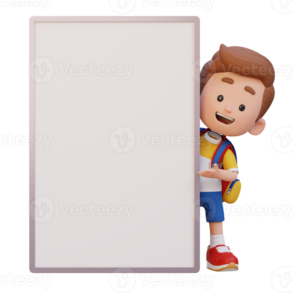 3D kid character holding a blank placard png