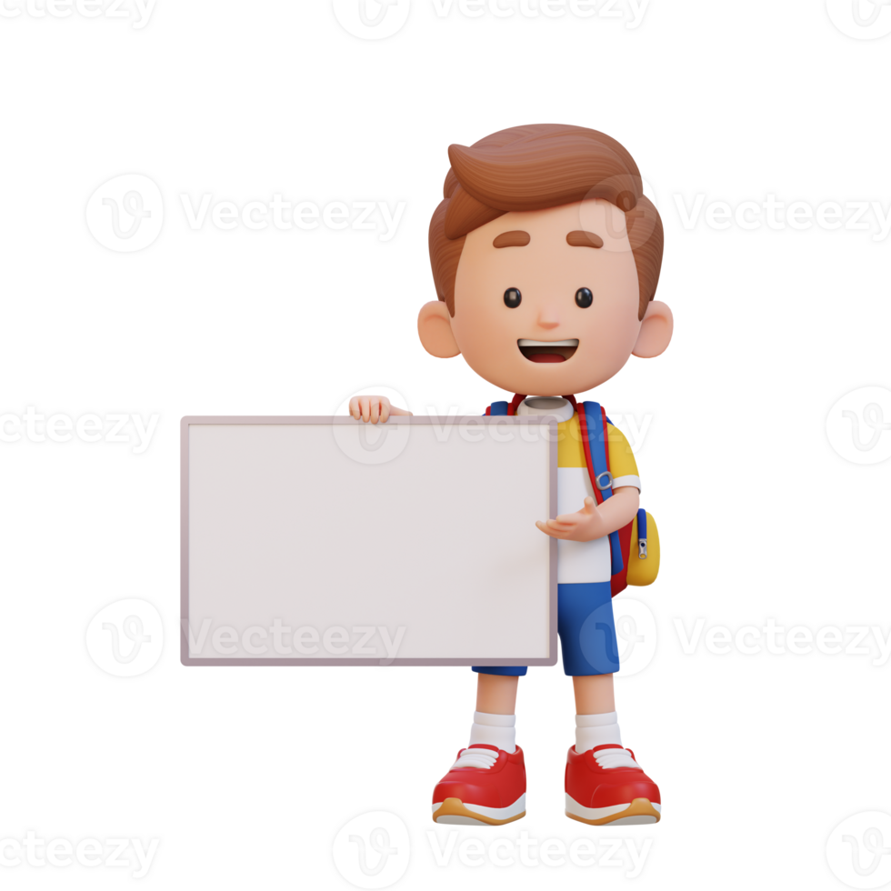 3D kid character holding a blank placard png