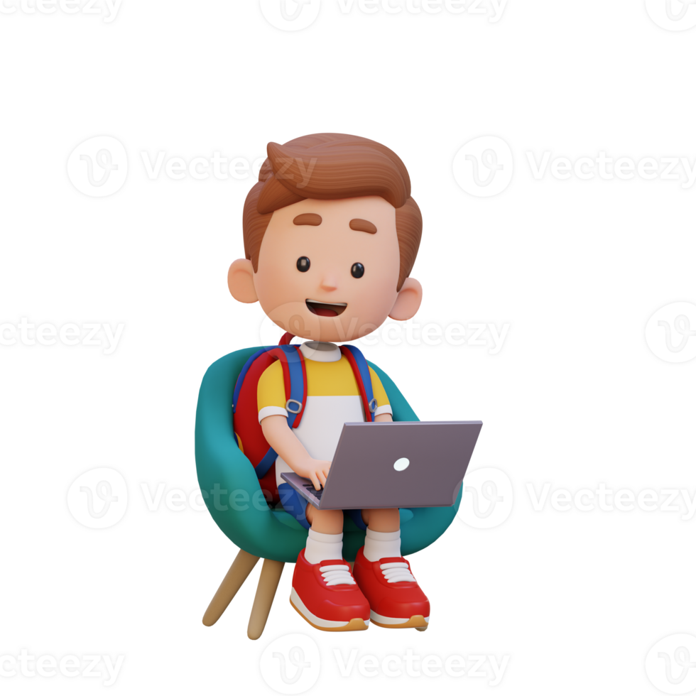 3D kid Character working on a Laptop png