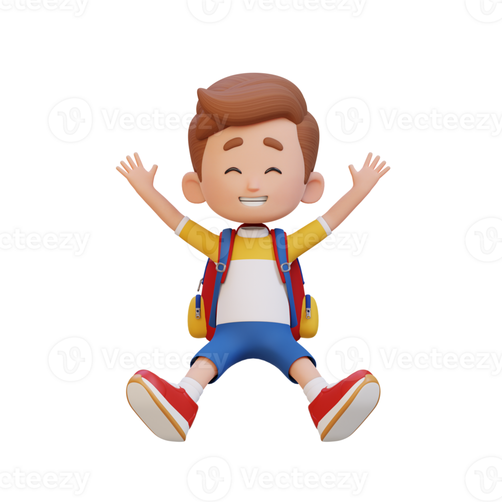 3D cute boy in jumping pose png