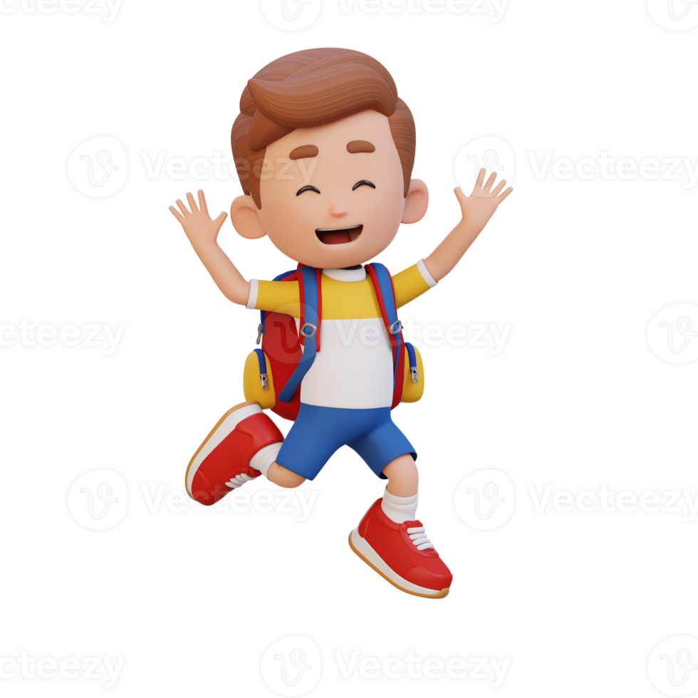 3D cute boy in jumping pose png