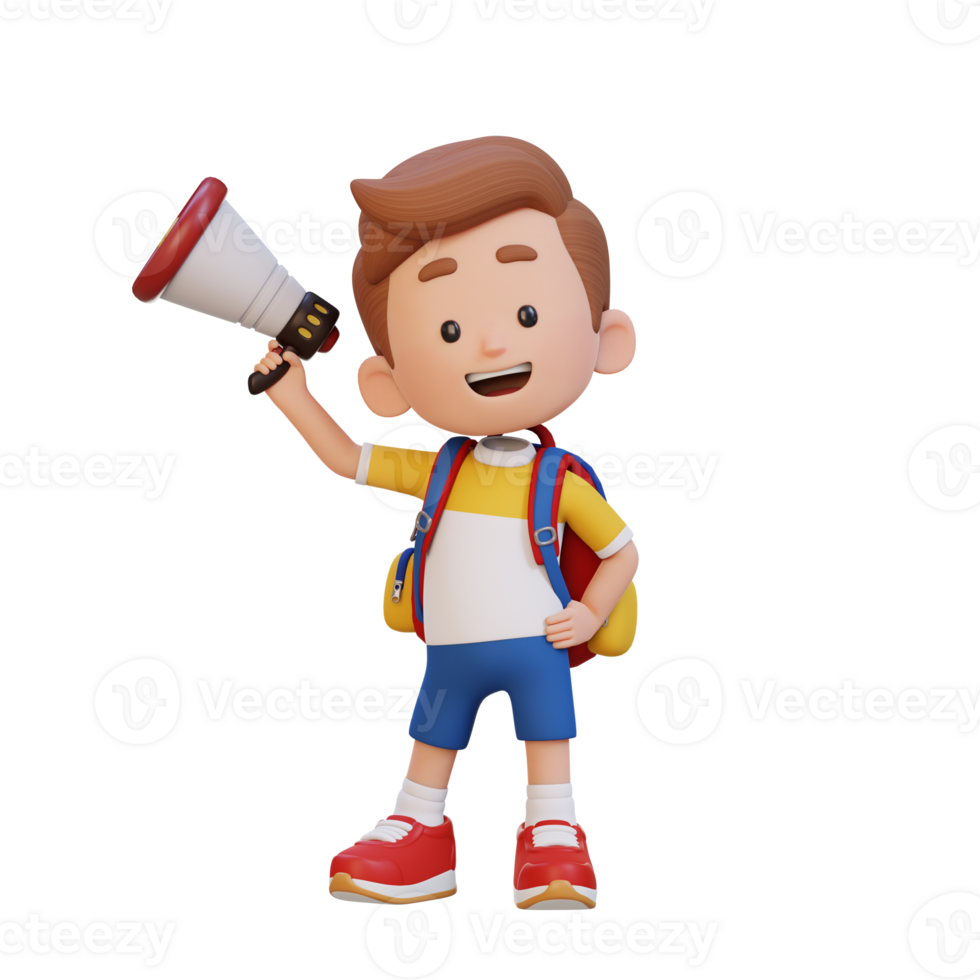 3D cute kid Character Holding a Megaphone png