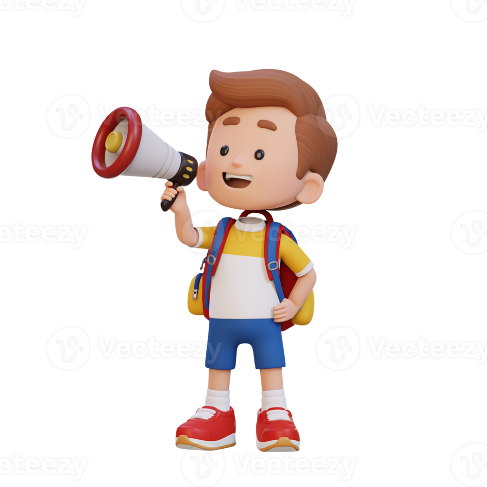 3D cute kid Character talking on Megaphone png