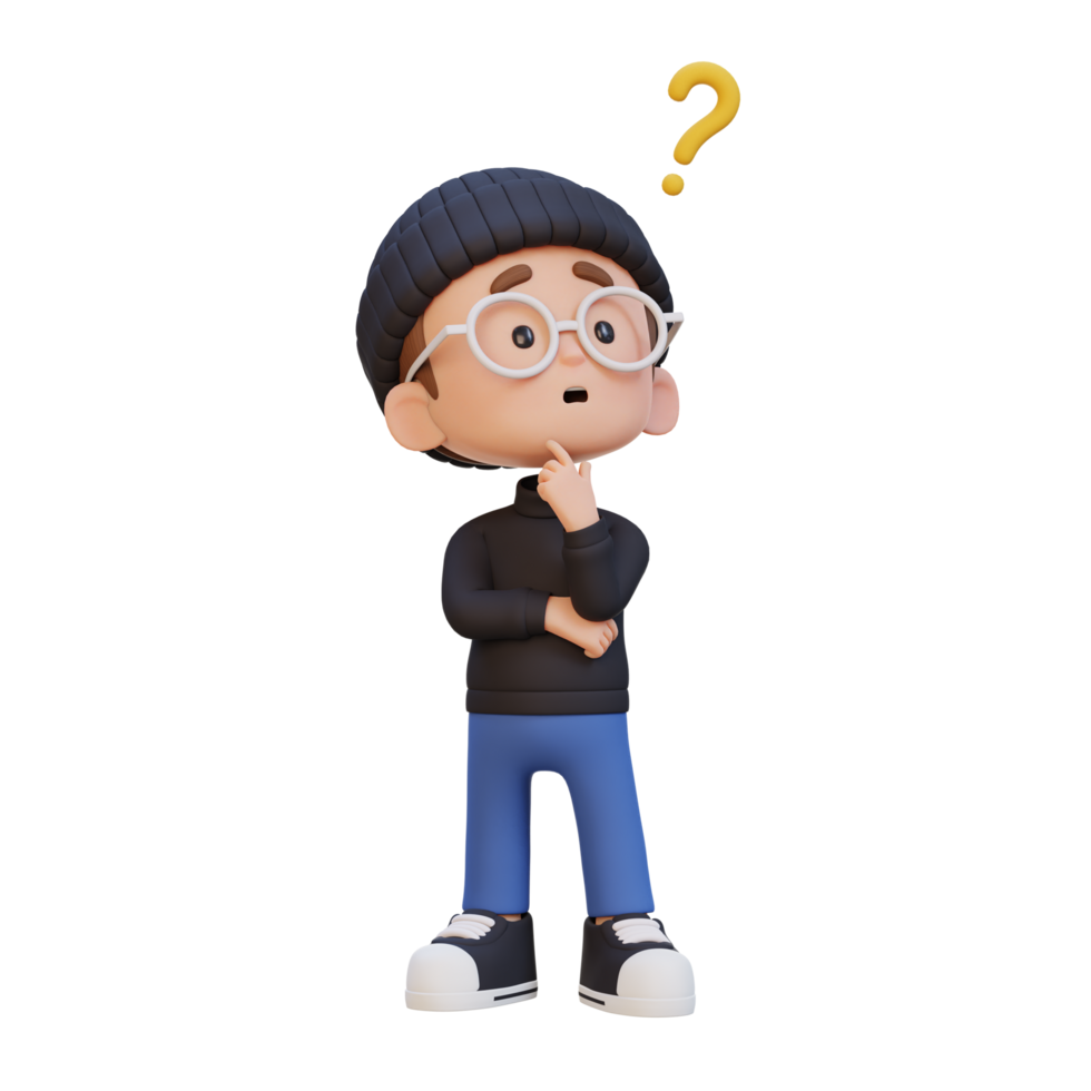 3D cute kid thinking clueless png