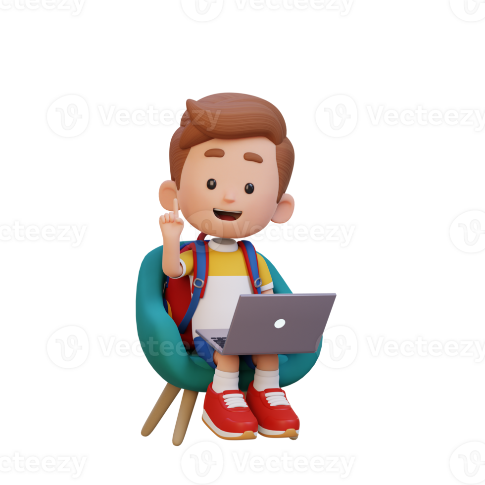 3D kid Character working on a Laptop png