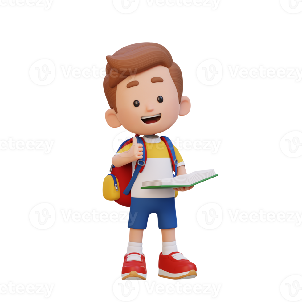 3D happy kid character reading book png