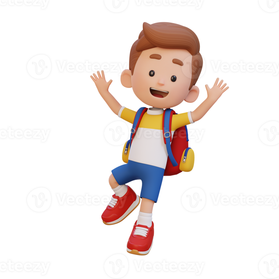 3D cute boy in jumping pose png