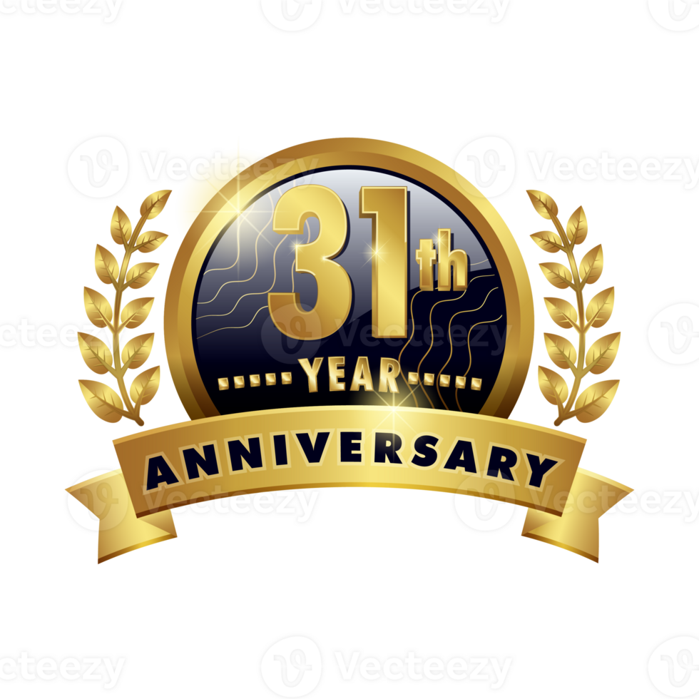 31th anniversary golden png logo Thirty One Years Badge with number 31 ribbon laurel wreath design