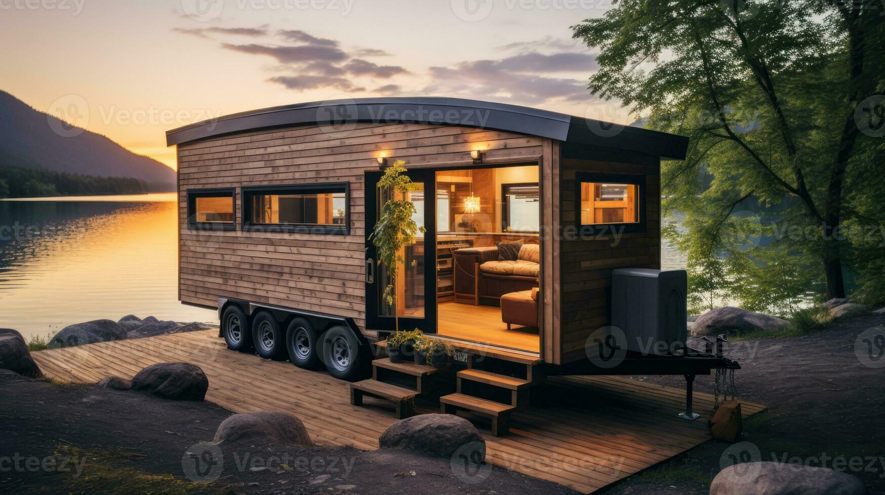 Mobile tiny homes with wheels epitomizing compact sustainable living photo