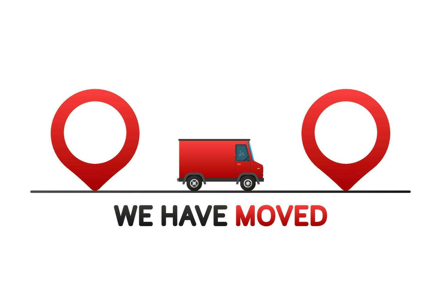 We have moved. Flat badge vector illustration on white background