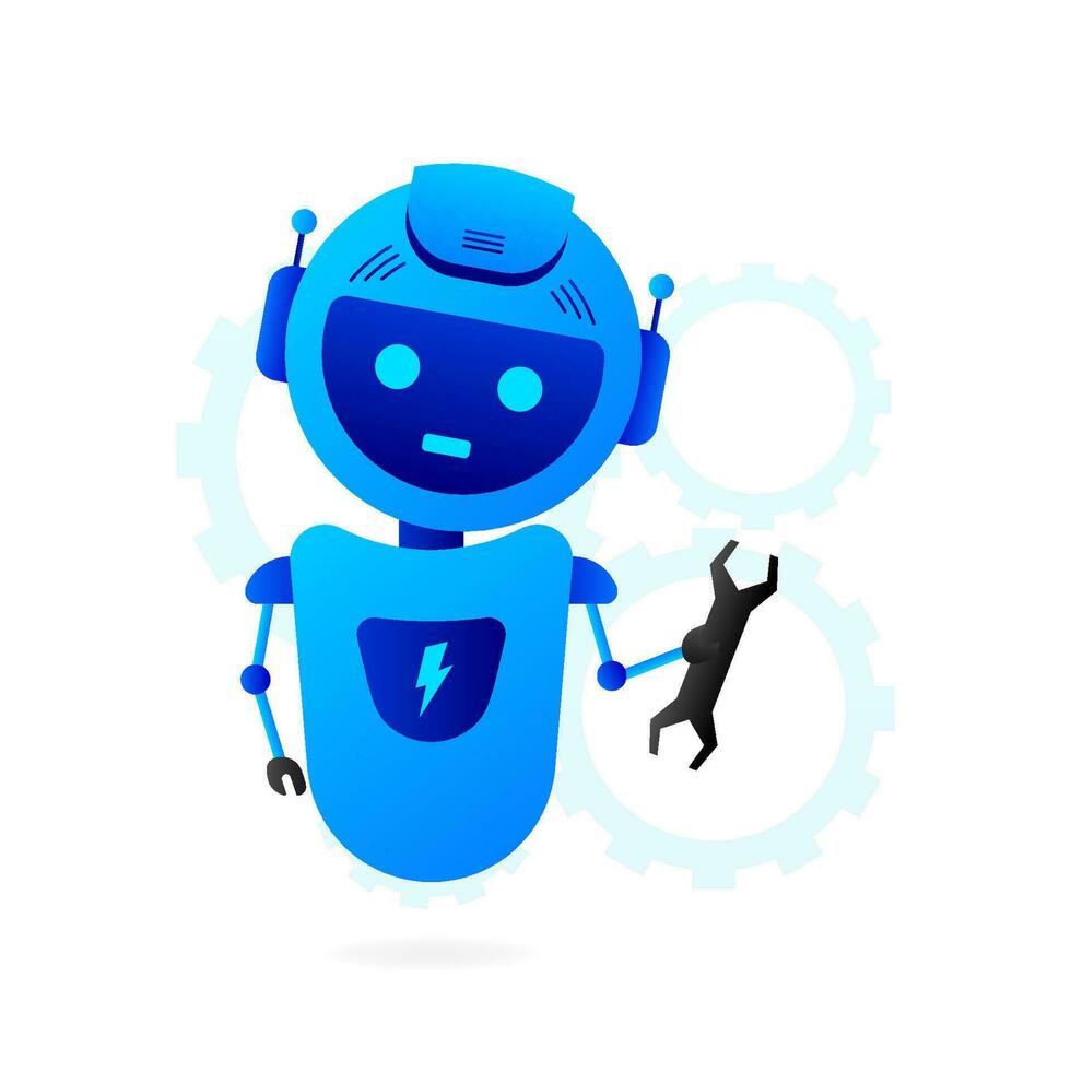 Flat illustration with blue bot. Customer support help service flat vector illustration