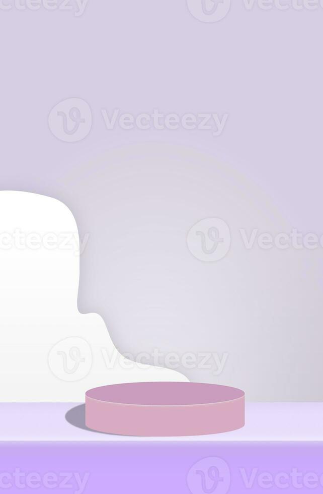 Empty mauve cylindrical podium for presentation cosmetics on lilac background photo