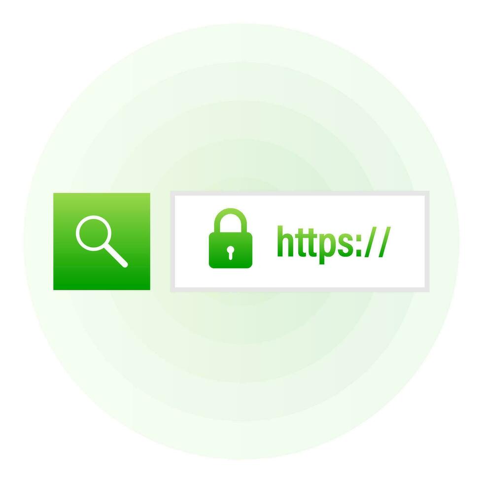 Secure of link green search system on white background. Vector illustration.