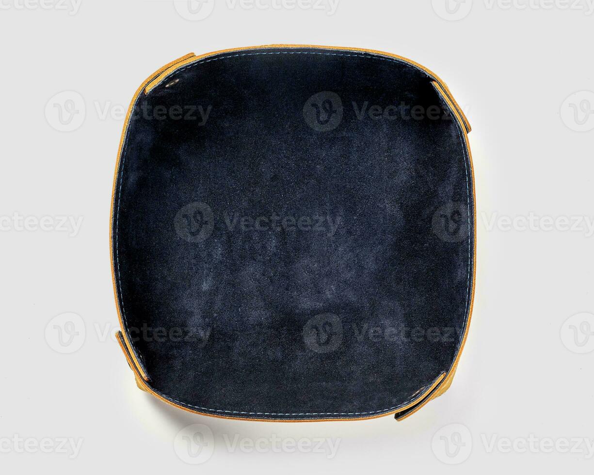 Leather valet tray with stamped tree of life on black suede photo