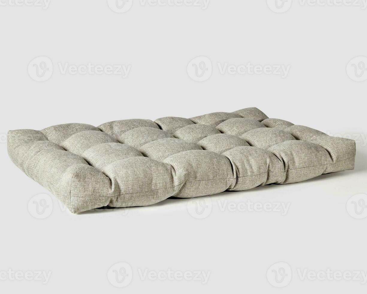 Soft bench cushion of gray fabric with holofiber filling photo