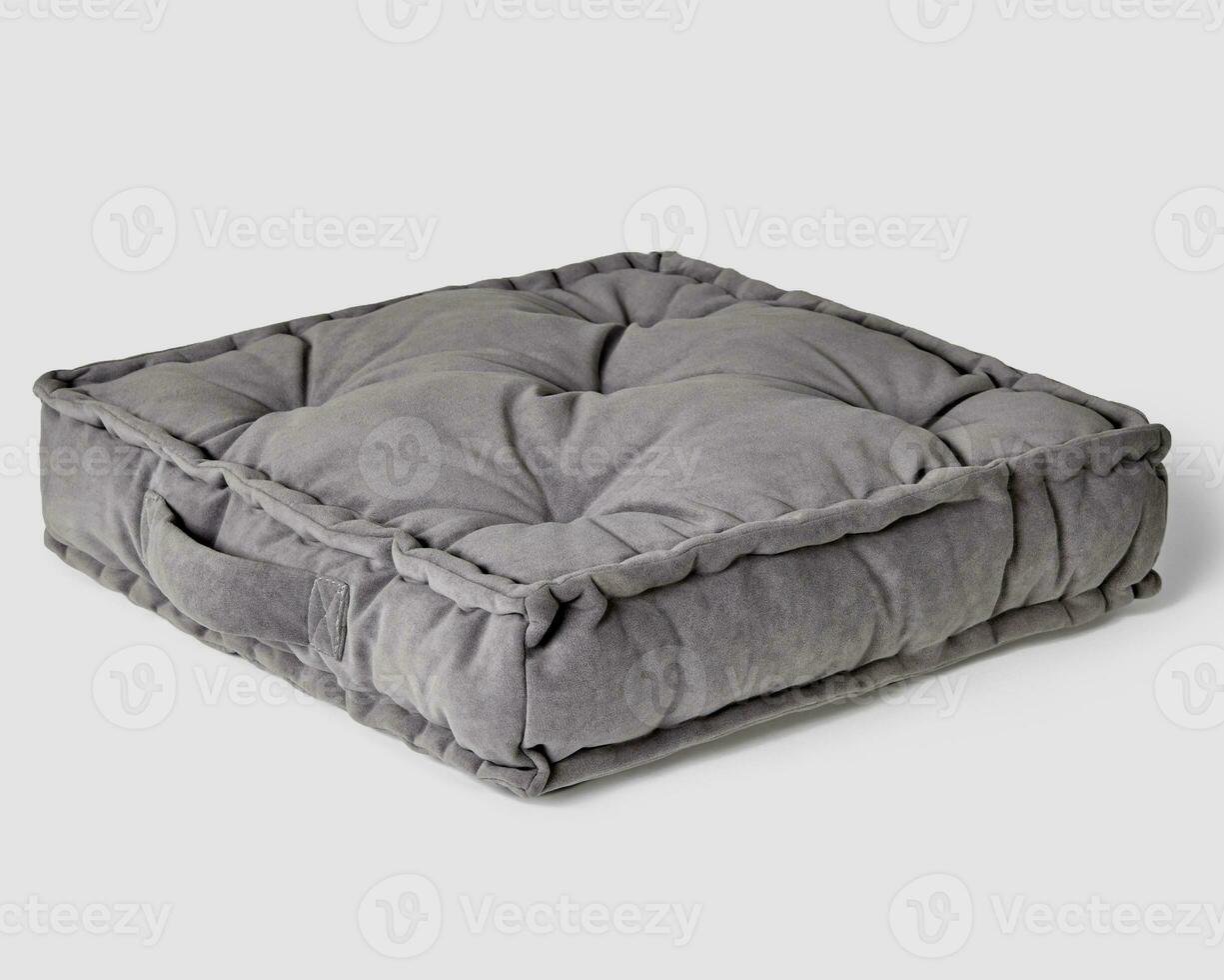 Soft gray velour seat cushion with piping and handle photo