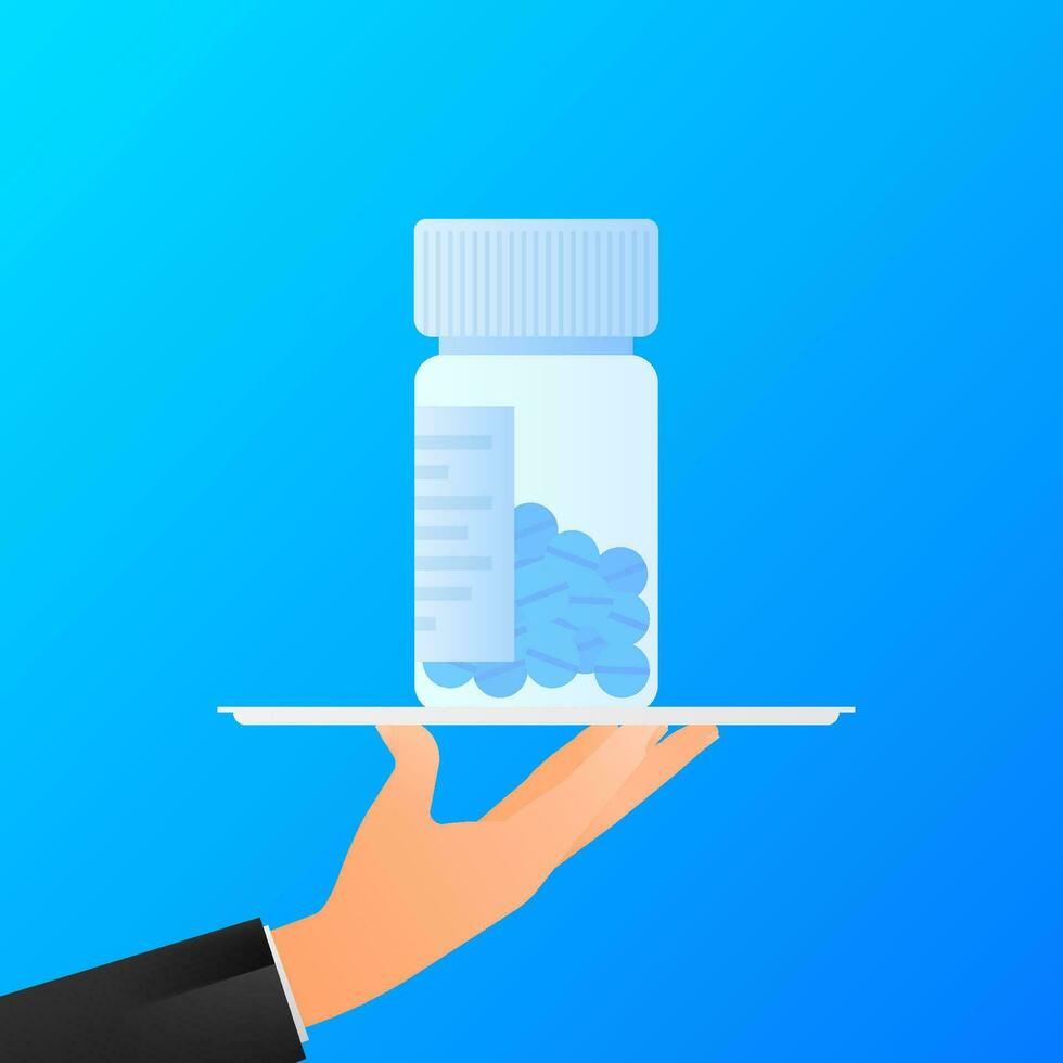 Pills bottle hand in flat style on transparent background. Hand drawn style vector