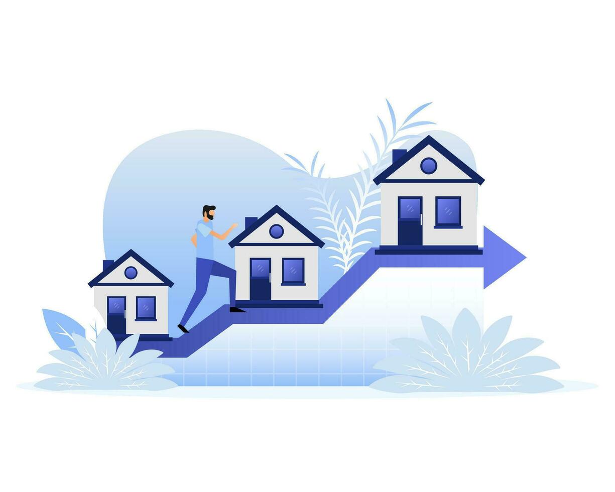 Housing price rising up. Real estate investment. Profit growth progress vector