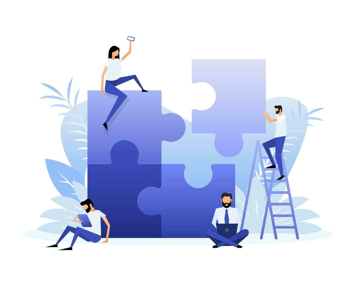 Puzzle people, great design for any purposes. Isometric vector illustration