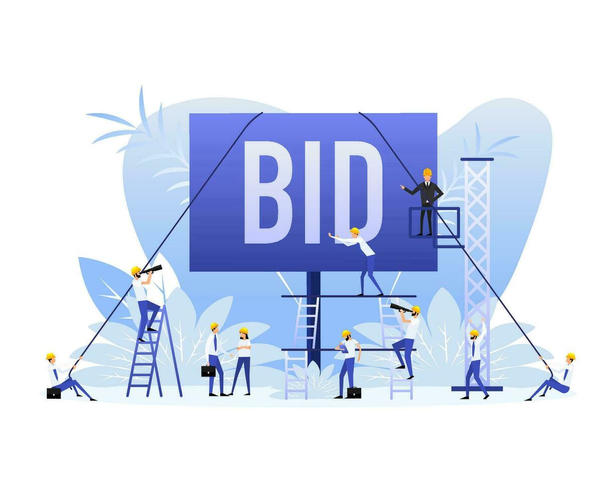 BID realistic red table on blue background. Vector illustration
