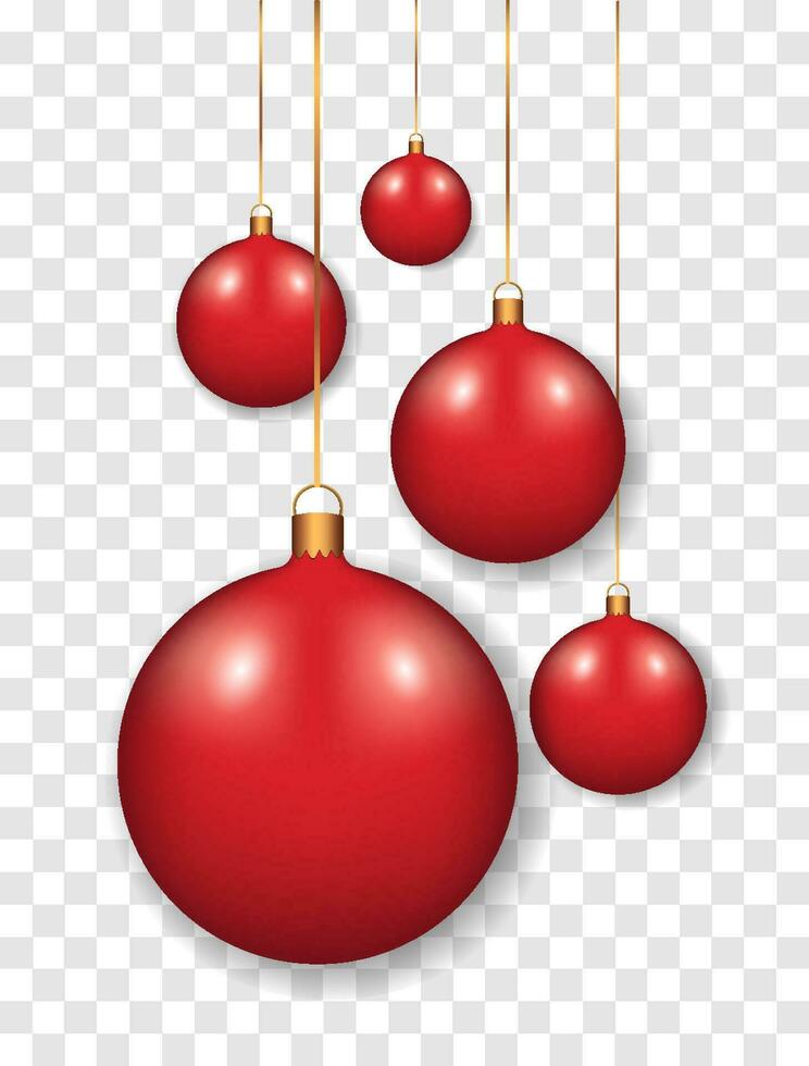 Beautiful Red Christmas balls. New Year Celebration. Transparent background. Vector illustration EPS10