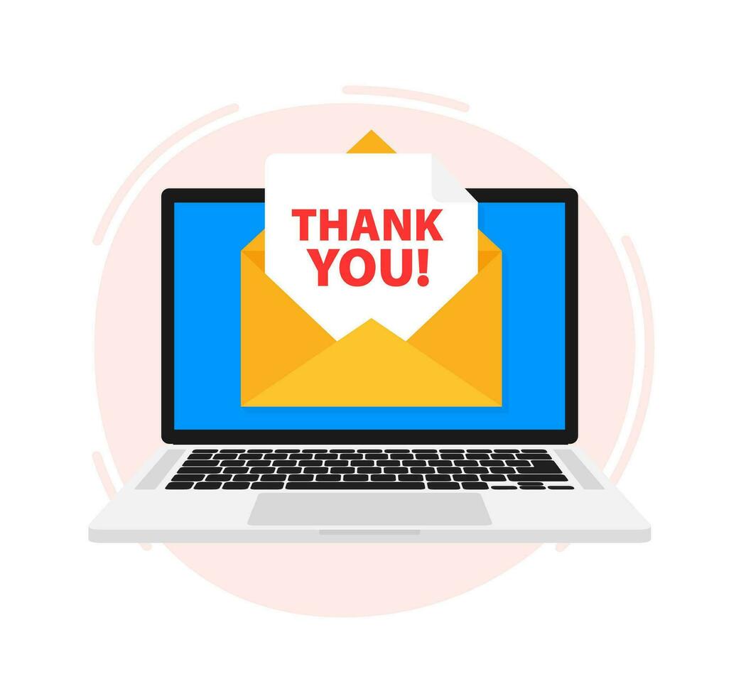 Letter in an envelope with thanks, thank you. Vector stock illustration.