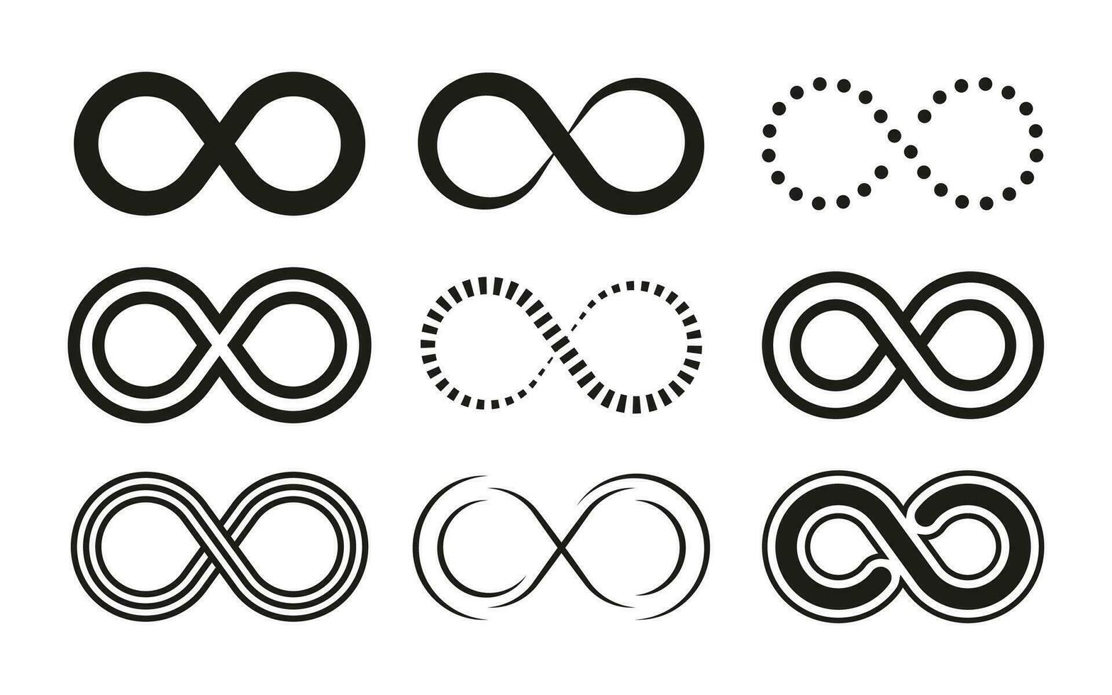 Infinity symbol set of 9 icons. Vector illustration.