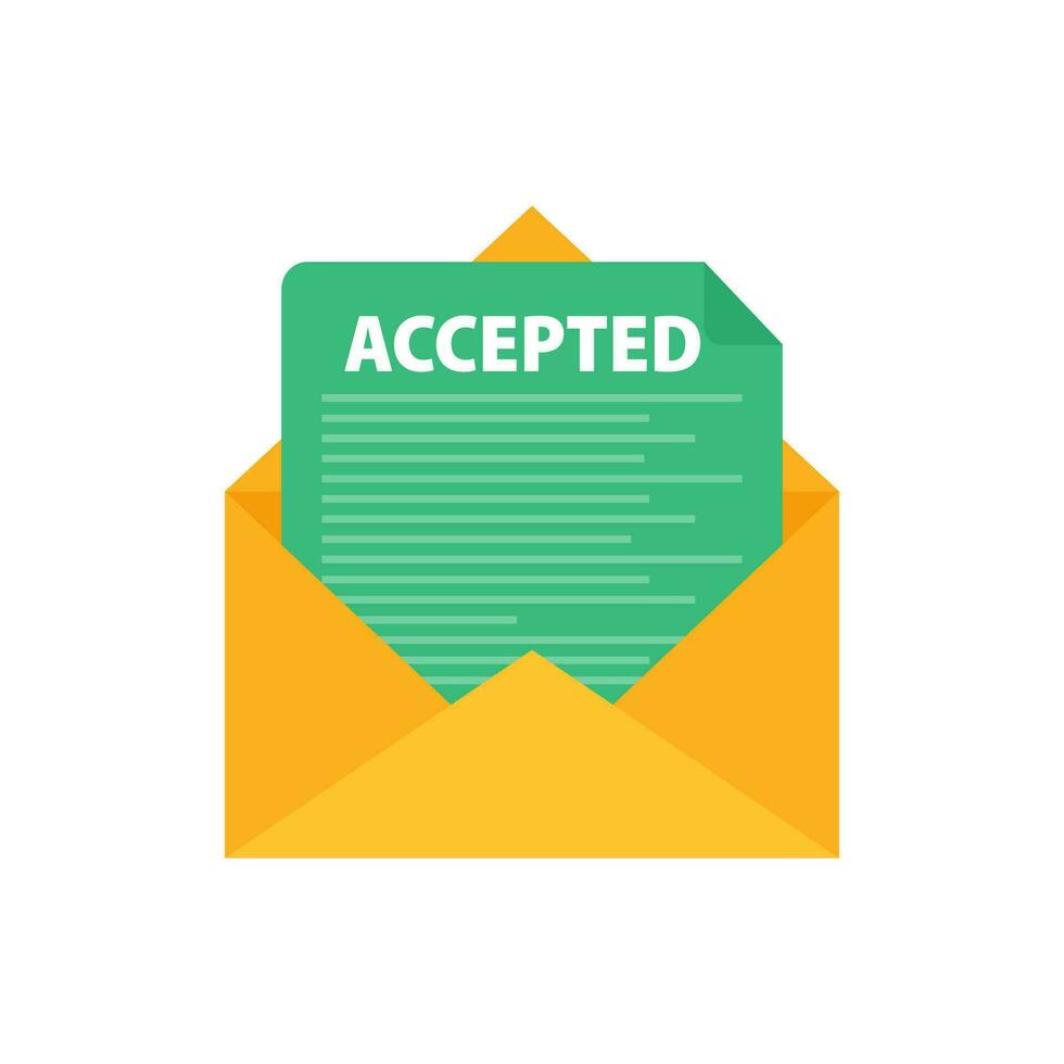 Letter with text accepted. Email with accepted header. Confirmation email message. vector