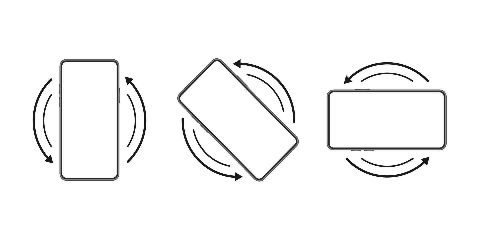 Rotate smartphone. Phone screen vertical or horizontal turn. Device rotation icon. vector