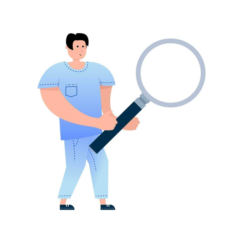 Hand holding a magnifying glass. Detecting and analyze. Lens or loupe. vector