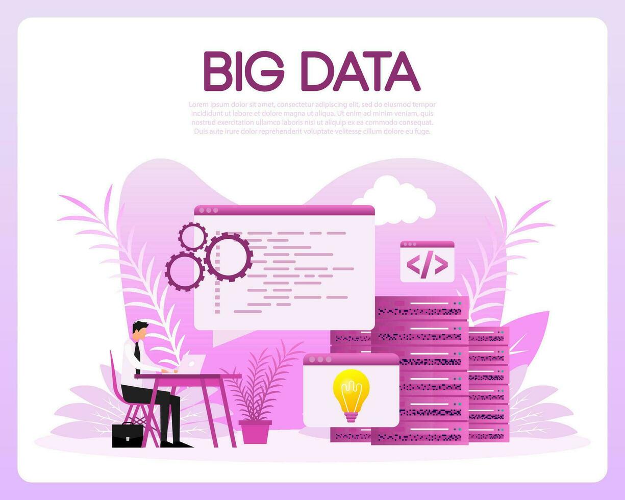 Big data people. Vector illustration. Finance isometric. Data storage