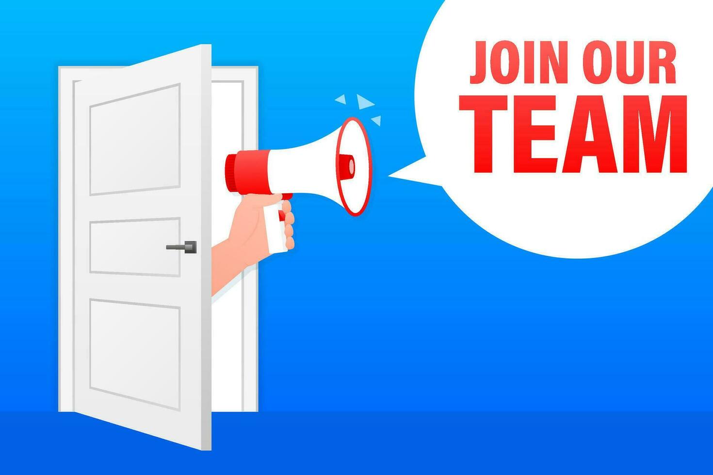 Join our team megaphone blue banner in 3D style on white background. Vector illustration