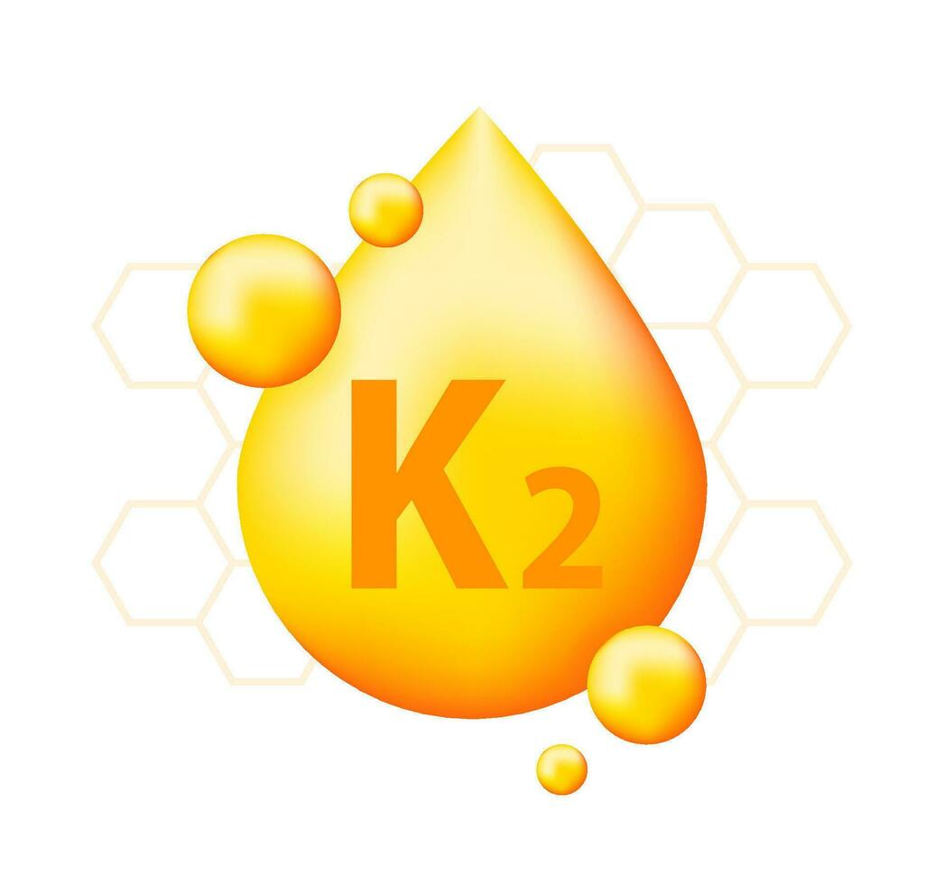 Vitamin K2 with realistic drop. Particles of vitamins in the middle vector