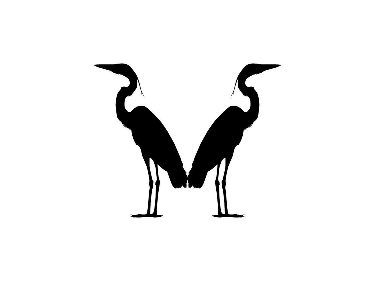 Pair of The Black Heron Bird, Egretta Ardesiaca, also known as the Black Egret Silhouette for Art Illustration, Logo, Pictogram, Website, or Graphic Design Element. Vector Illustration