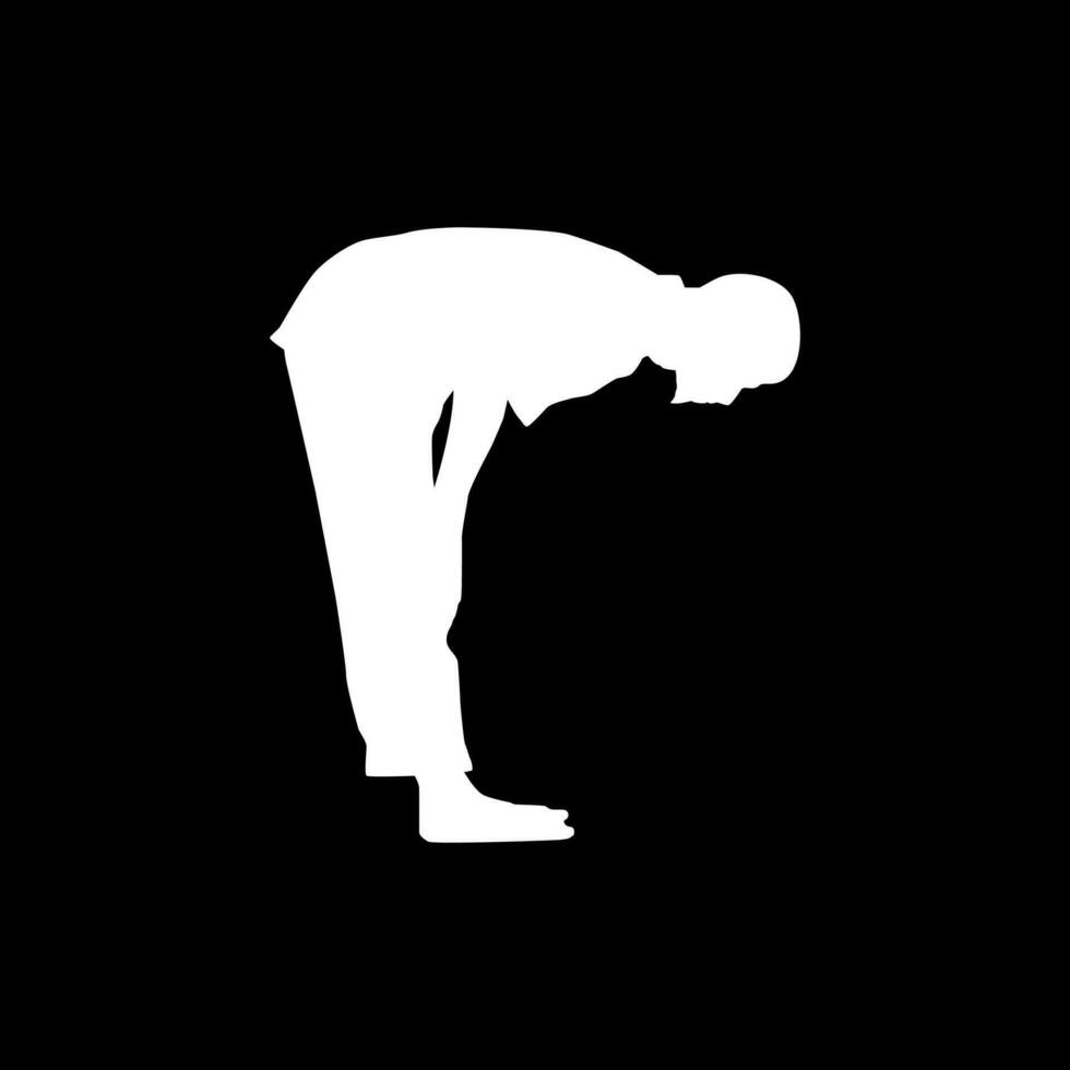 Ruku, Bowing down is an essential pillar of prayer, a part of prayers, the head is bowed and the knees are bowed with both hands, which is one of the essential parts of the prayers in Islam or Moslem. vector