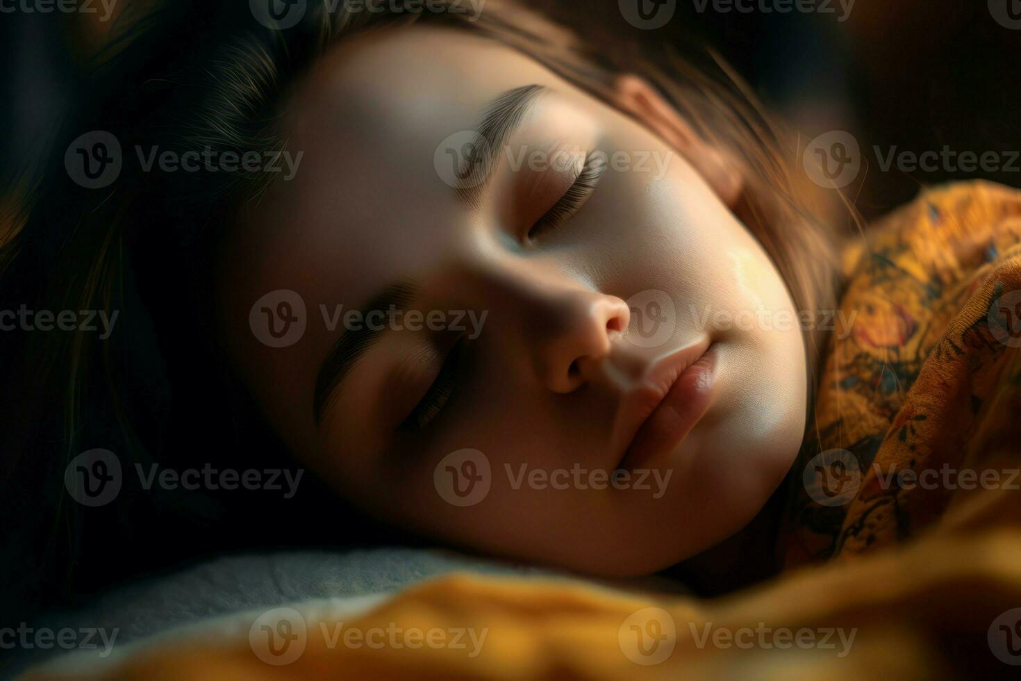 dormir joven niña con cerrado ojos. generar ai foto