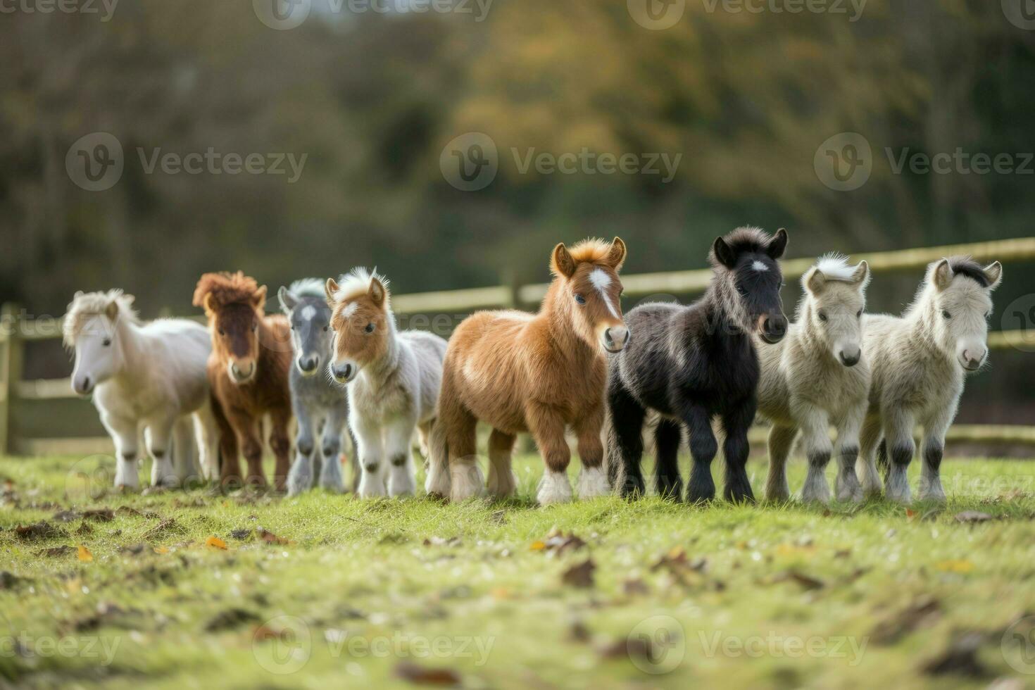 Group of cute ponies. Generate Ai photo