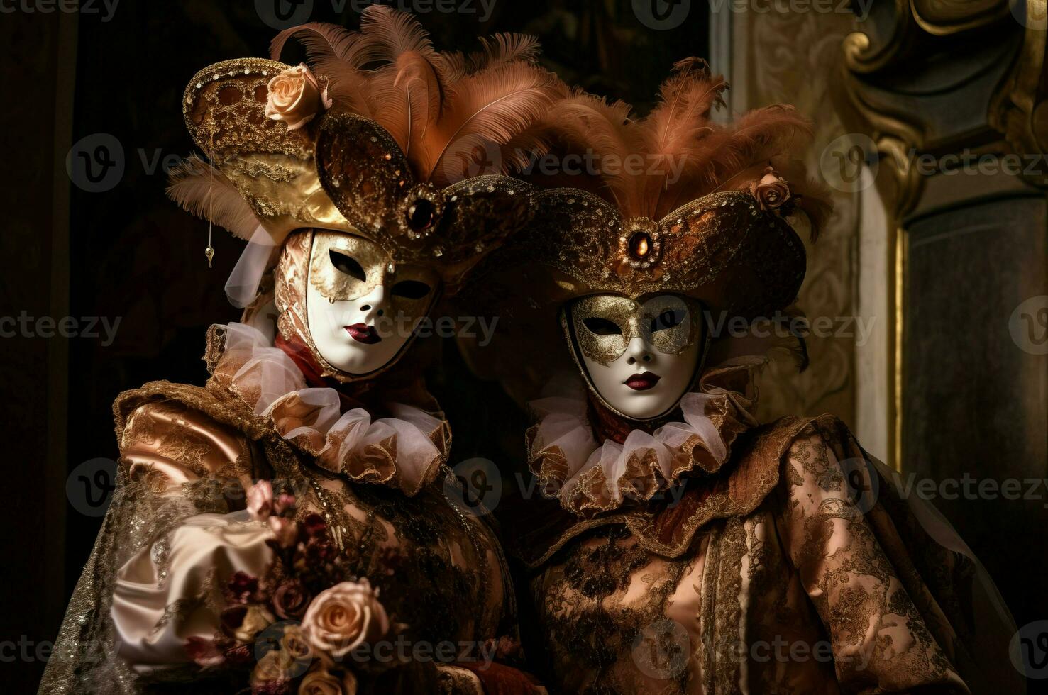 Masquerade ball Venice carnival mask shine. Generate Ai photo