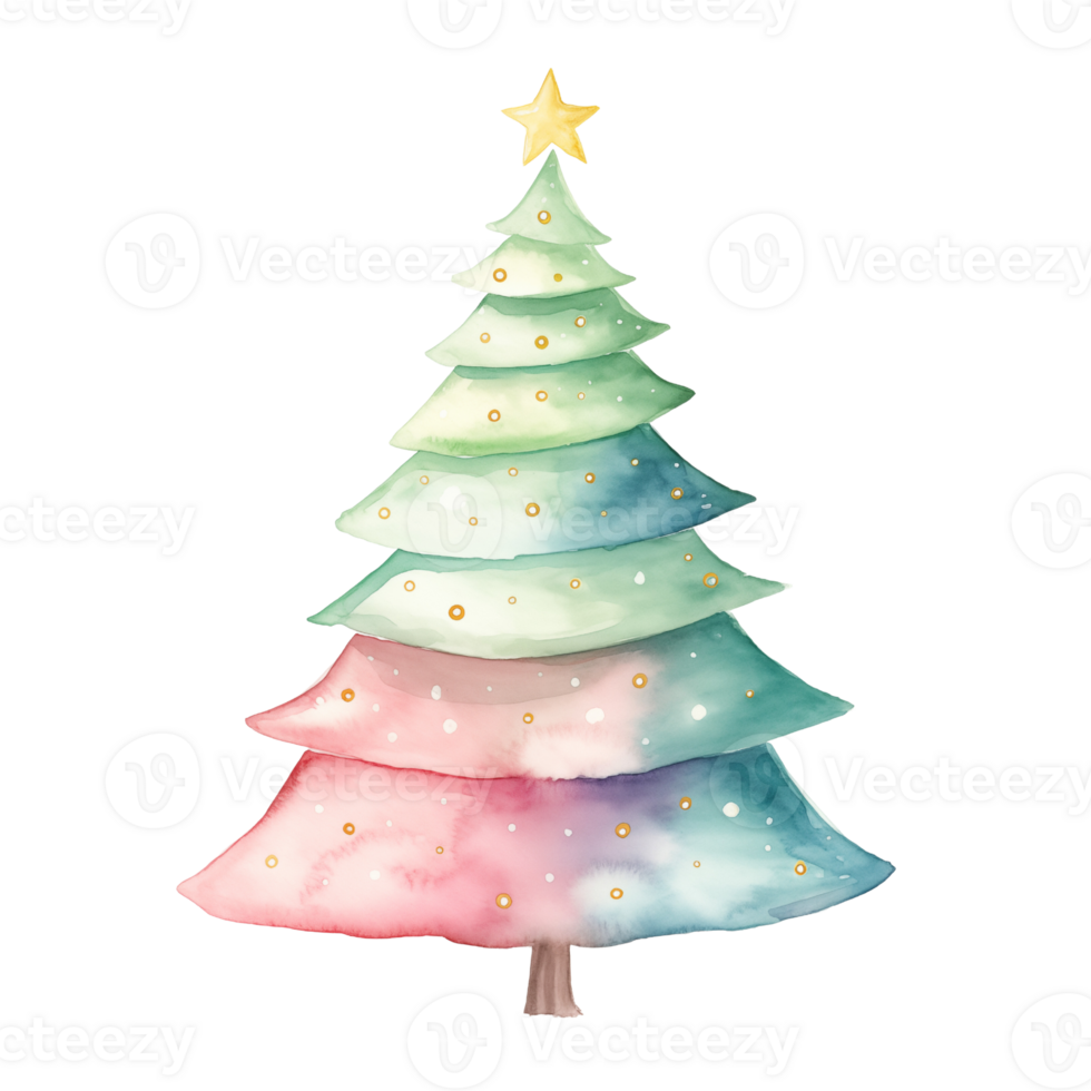 Christmas tree in style watercolor on isolated background.Merry Christmas and Happy new year concept..Created with Generative AI technology. png